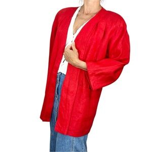 Vintage Pozzi Electa Mytho Italian linen red pleated open front jacket blazer 40